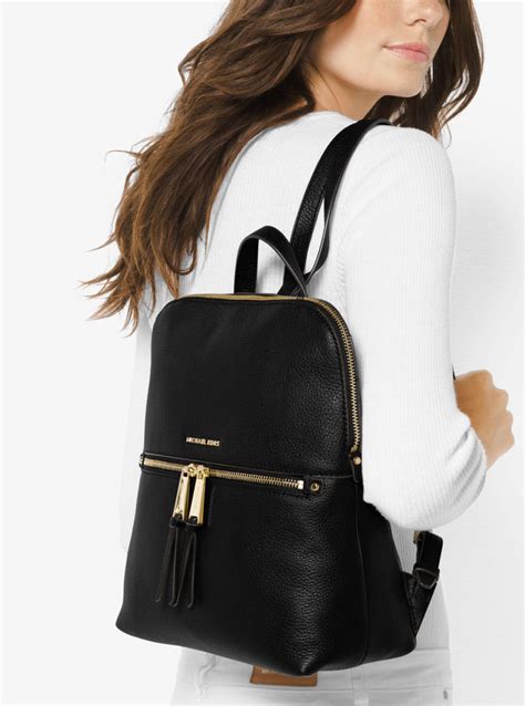 michael kors rhea medium slim leather backpack black|Michael Kors rhea studded backpack.